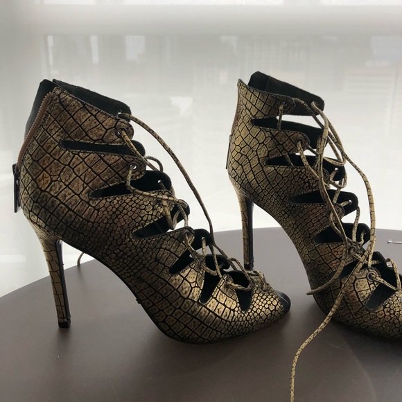 Schutz gold croc lace up heels - Picture 2 of 3